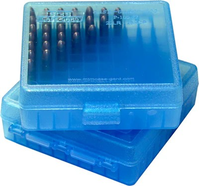 MTM AMMO BOX CLEAR BLUE 100RND 22LR