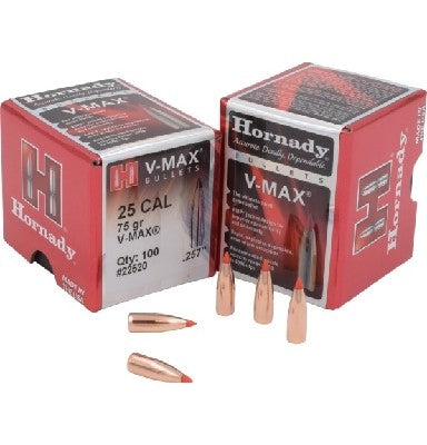 HORNADY .257 25CAL 75GRN V-MAX PROJECITLES 100PK