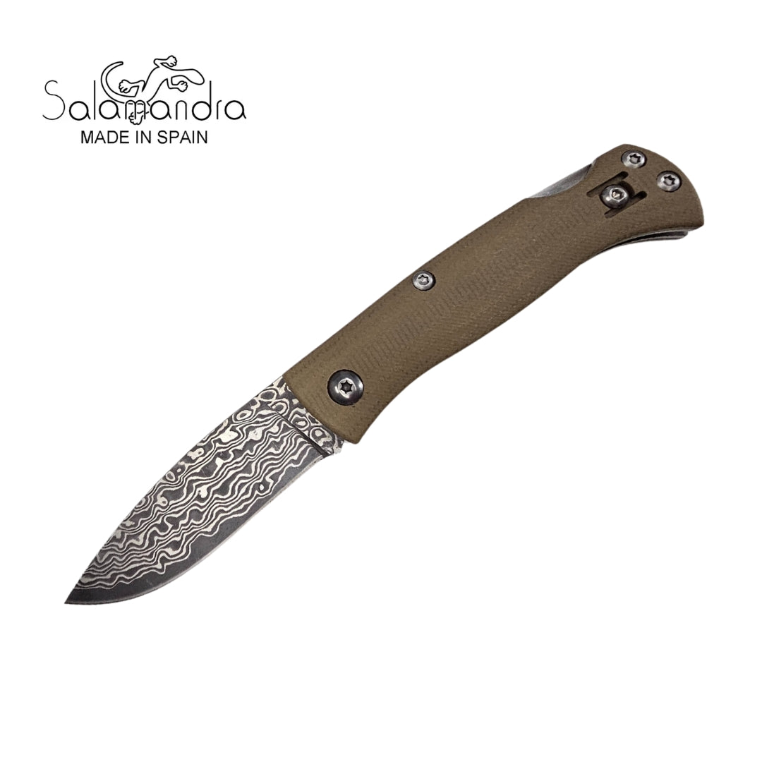 SALAMANDRA / TEK GEMINIS DAMASCUS FLAX FOLDING KNIFE