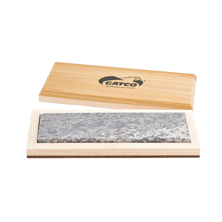 GATCO 6" 100% NATURAL SOFT ARKANSAS STONE IN WOOD STORAGE BOX (SIZE: 2" X 6" X 0.5")