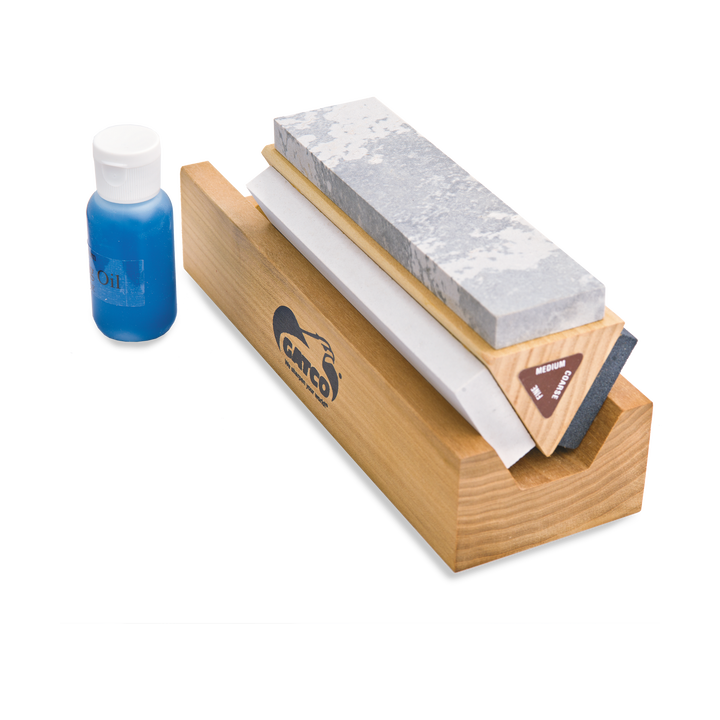 GATCO 6" 100% NATURAL ARKANSAS STONE TRI-HONE SHARPENING SYS 1.7X 6 X 0.5"