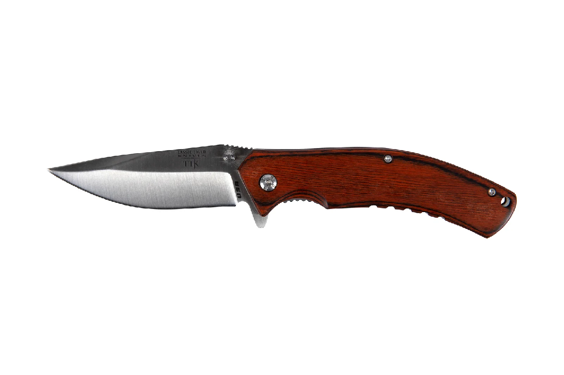 TASSIE TIGER USA MADE WOOD HANDLE EDC FOLDER