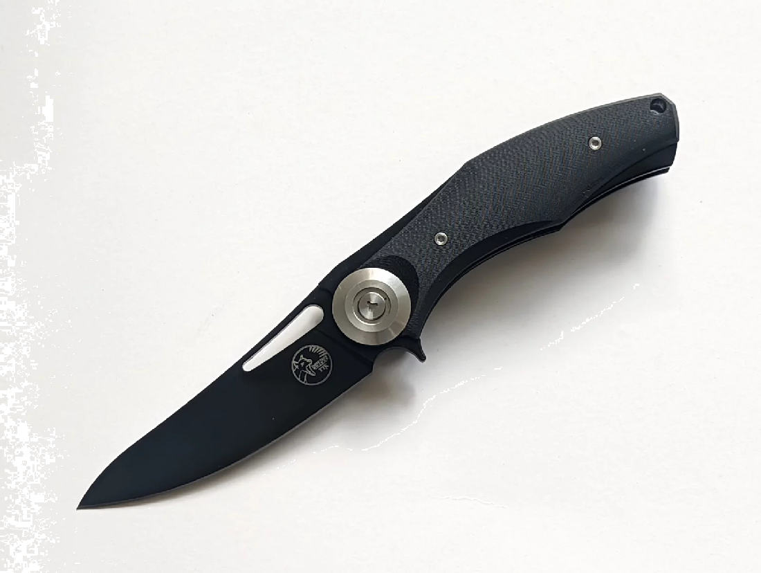 TASSIE TIGER BLACK HANDLE BLACK BLADE FOLDING KNIFE