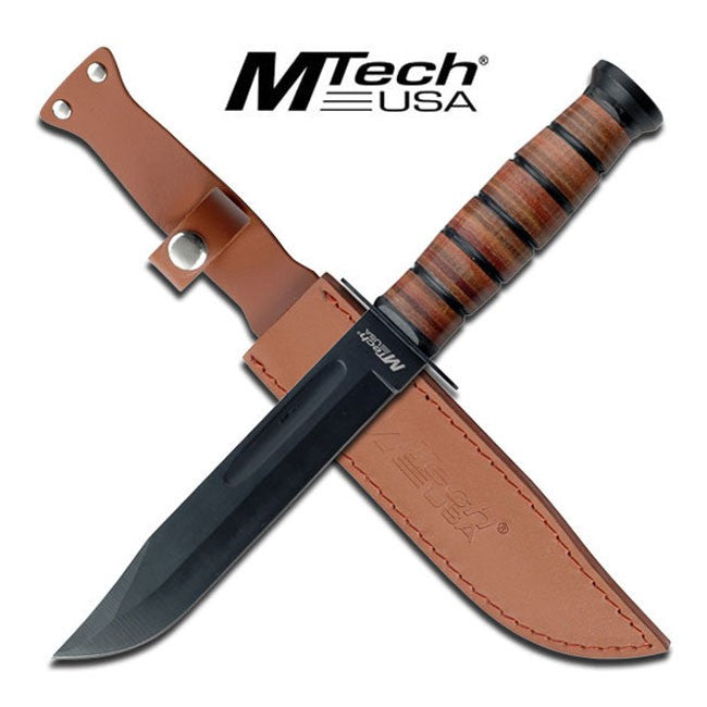 MTECH LEATHER HANDLE FIXED BLADE KNIFE