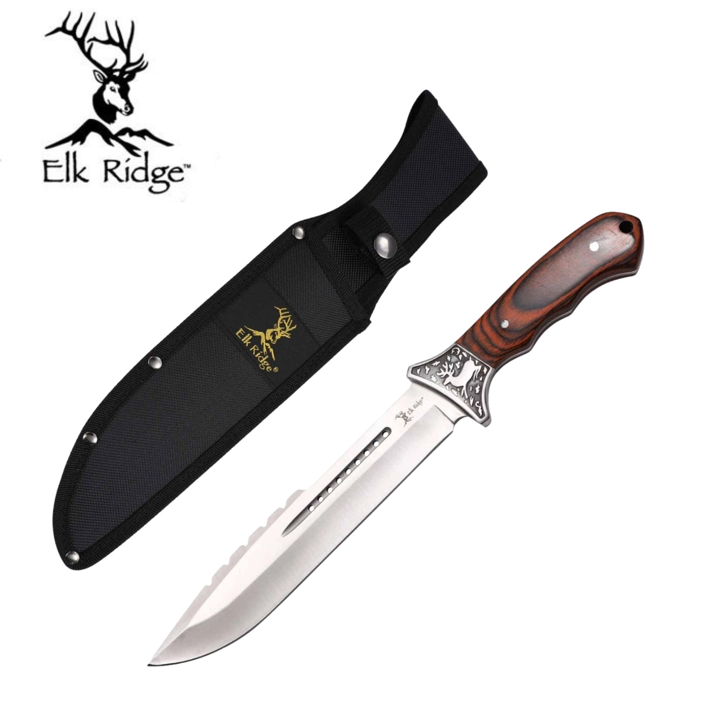 ELK RIDGE WOOD HANDLE FIXED BLADE KNIFE