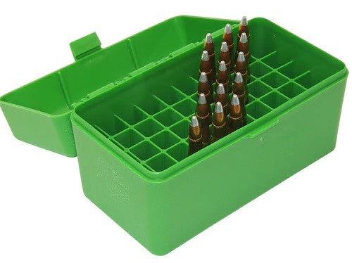 MTM RIFLE AMMO BOX 50RN FLIP TOP 270W,,30/06,25/06 ETC