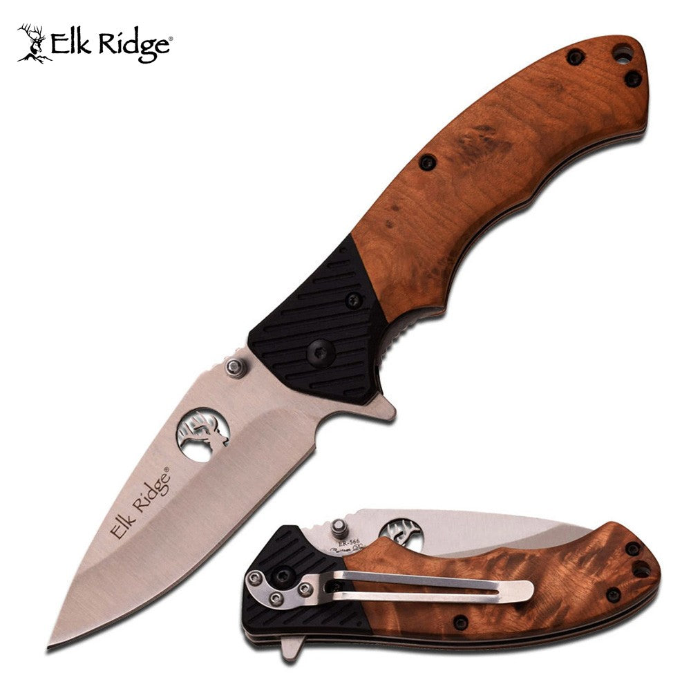 ELK RIDGE LINERLOCK BURL WOOD POCKET KNIFE