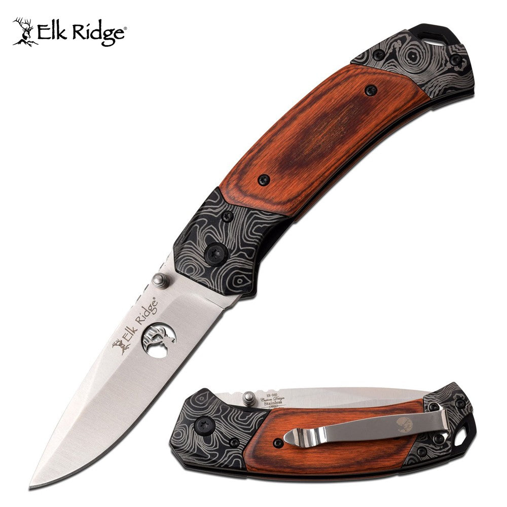 ELK RIDGE BROWN PAKKAWOD POCKET KNIFE
