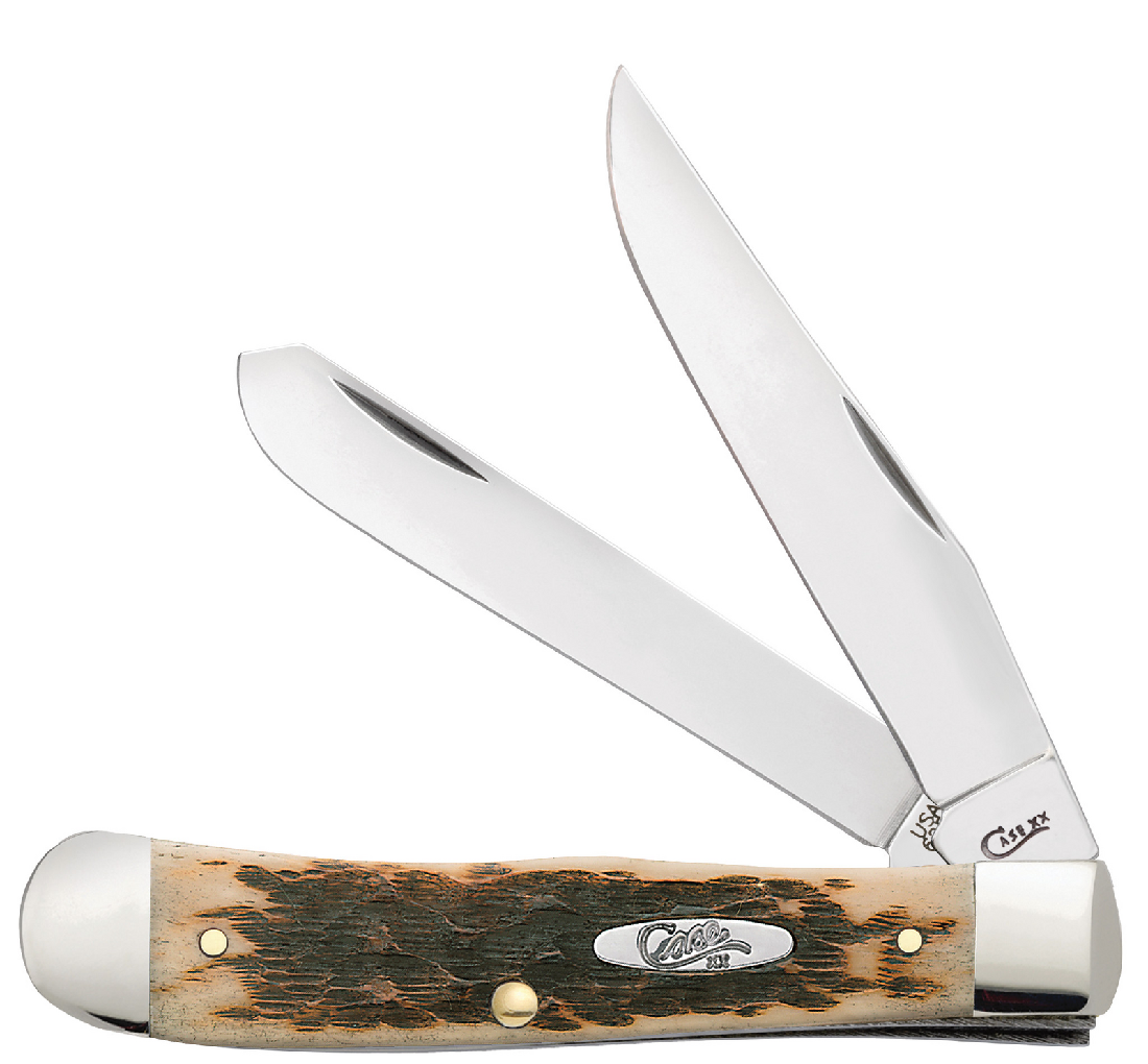 CASE AMBER BONE PEACH SEED JIG LARGE TRAPPER FOLDER KNIFE