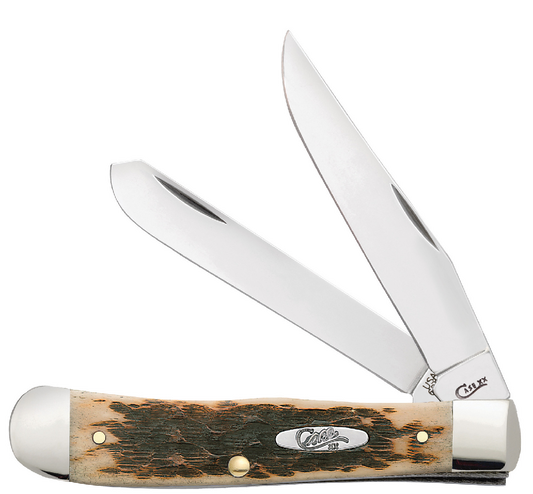 CASE AMBER BONE PEACH SEED JIG LARGE TRAPPER FOLDER KNIFE