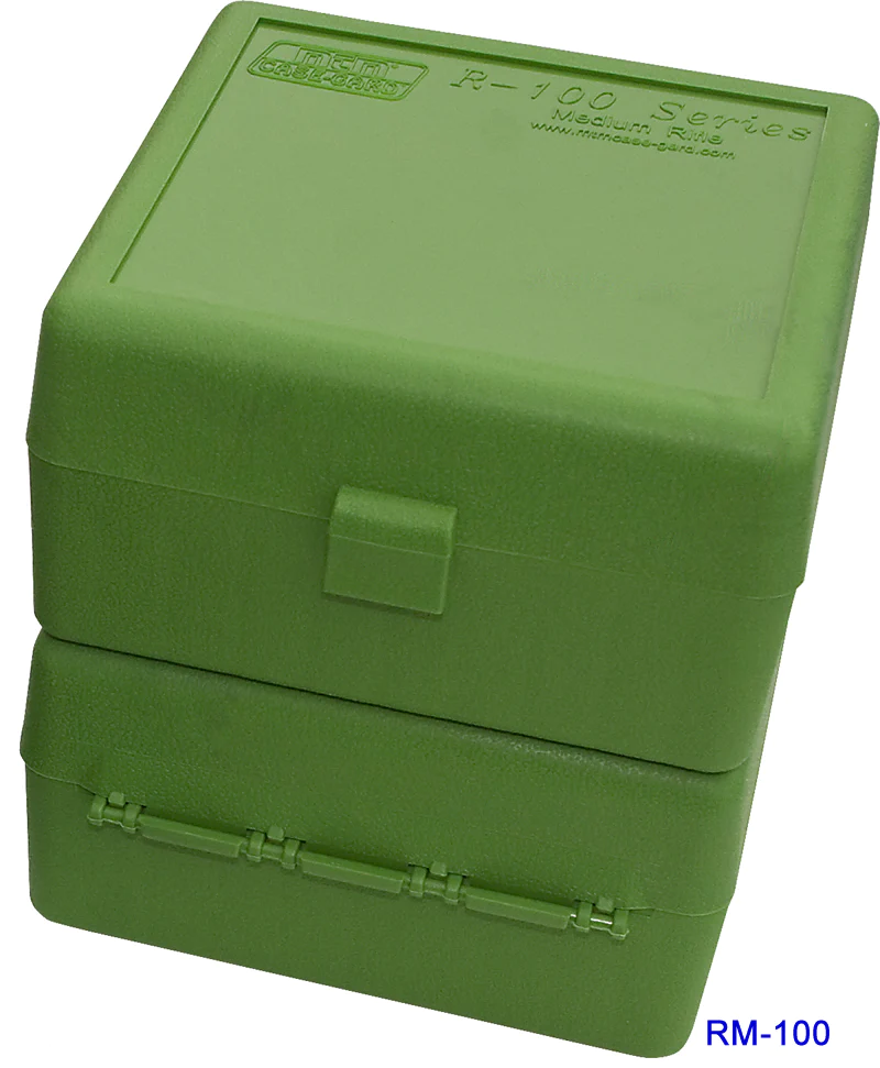 MTM 100 ROUND MEDIUM AMMO BOX GREEN 22-250,243,308ETC