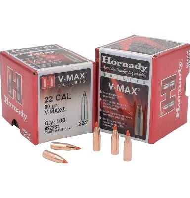 HORNADY .224 22CAL 60GRN V-MAX PROJECTILES 100PK