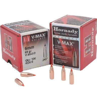 HORNADY .243 6MM 65GRN V-MAX PROJECTILES 100PK