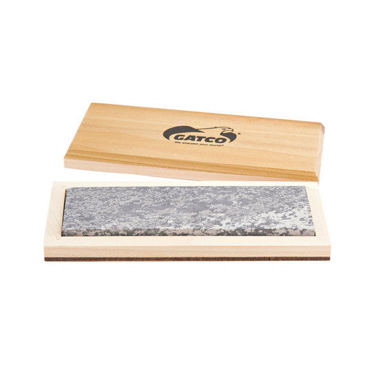 GATCO 6" 100% NATURAL SOFT ARKANSAS STONE IN WOOD STORAGE BOX (SIZE: 2" X 6" X 0.5")