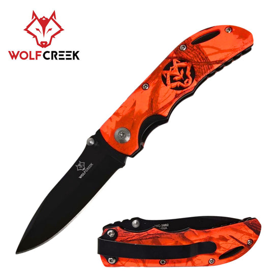 WOLF CREEK HI VIS ORANGE CAMO POCKET KNIFE