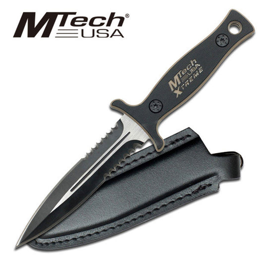 MTECH XTREME TAN DOUBLE-EDGED PART SERRATED KNIFE