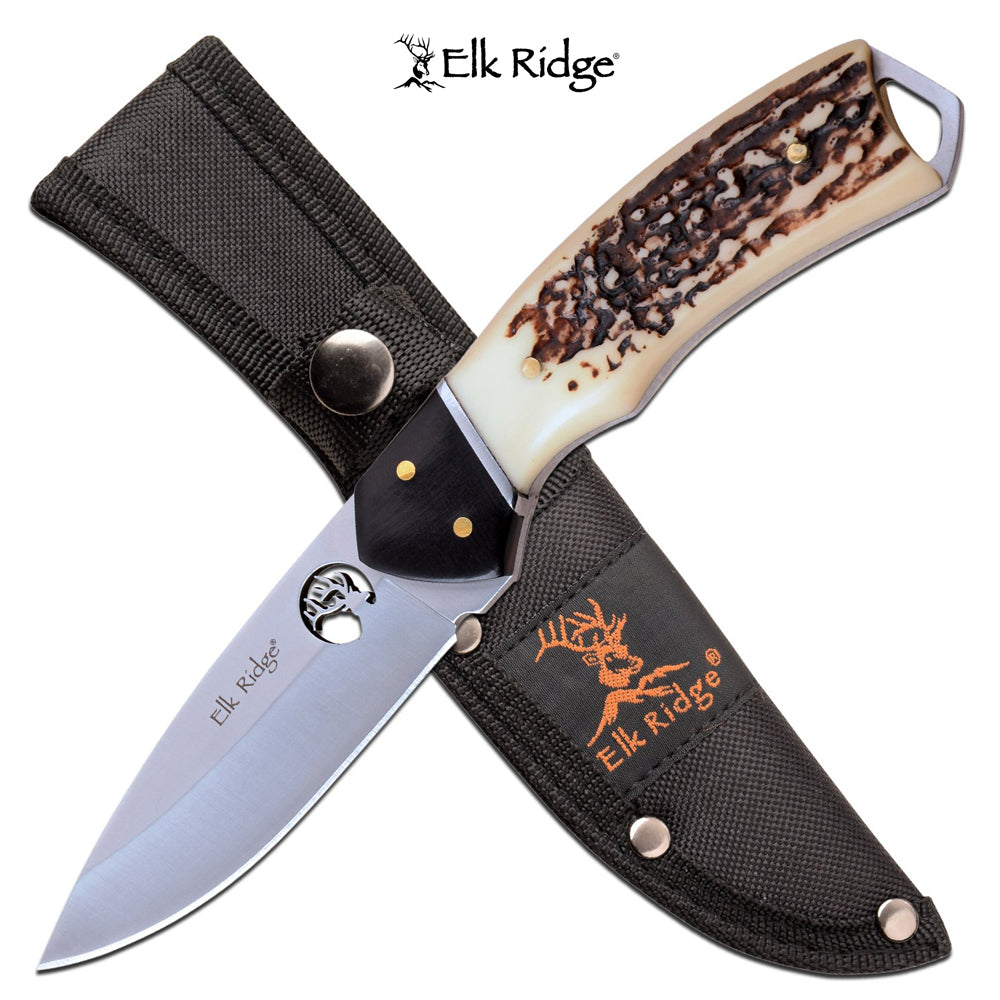 ELK RIDGE JIGGED BONE HANDLE FIXED BLADE KNIFE