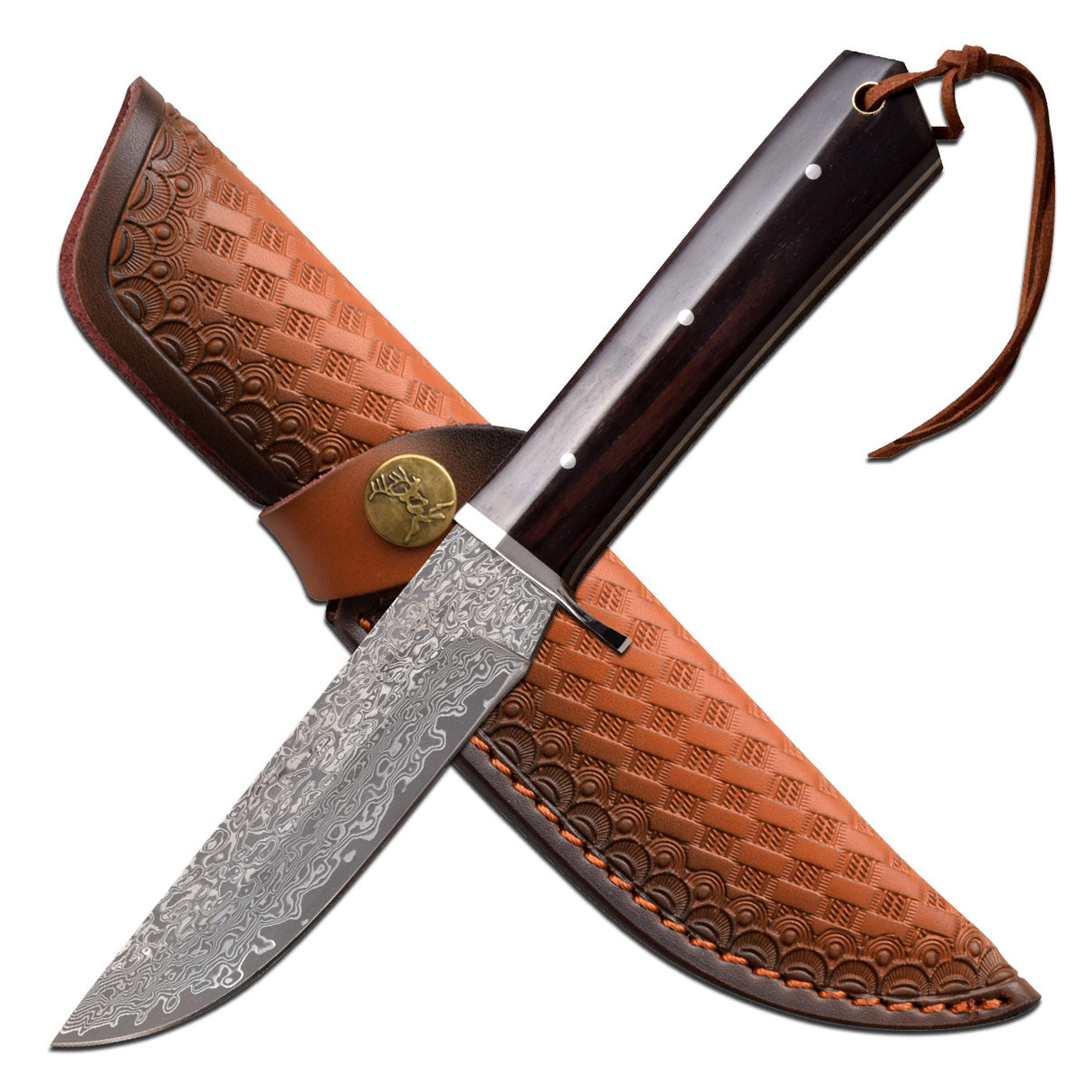 ELK RIDGE DAMASCUS PATTERN HUNTING KNIFE