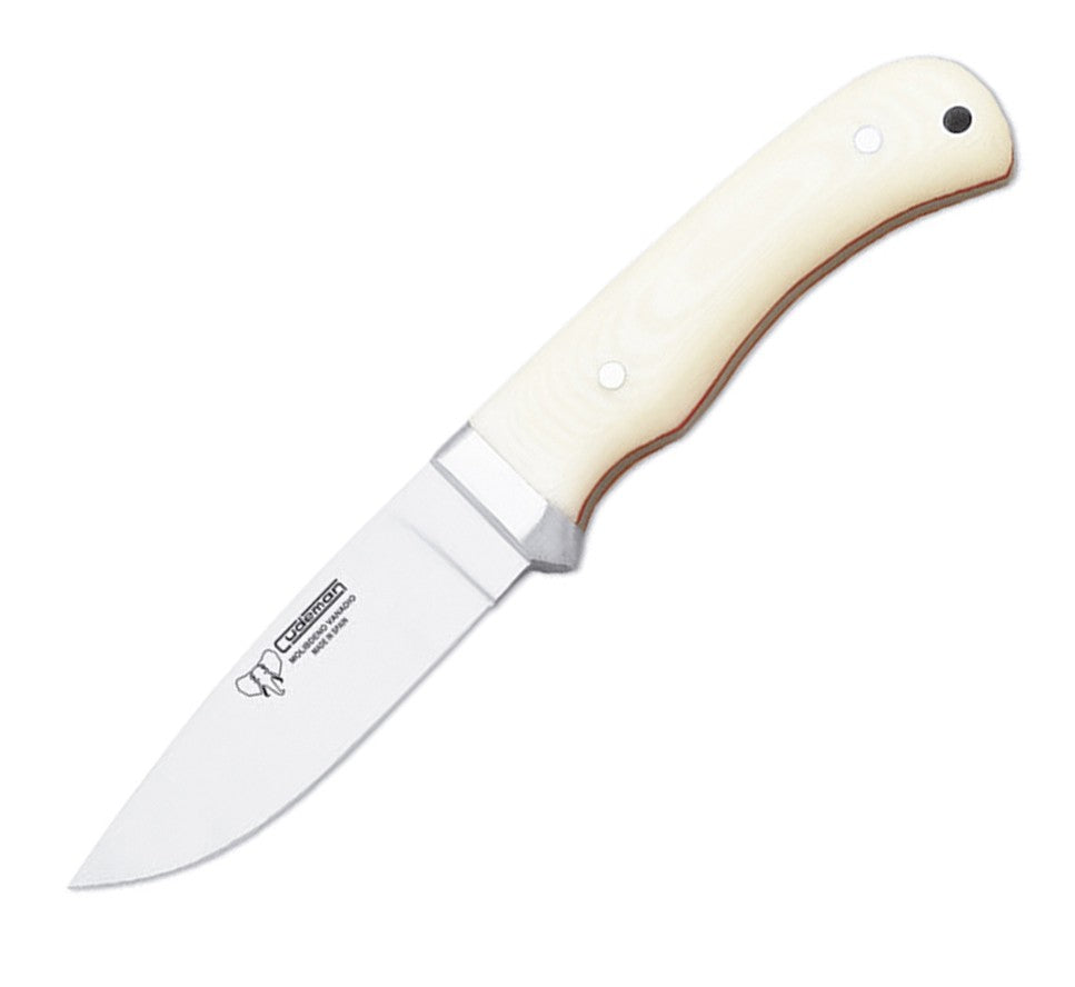 CUDEMAN WHITE MICARTA VANADIUM STEEL CLASSIC HUNTING KNIFE W/SHEATH