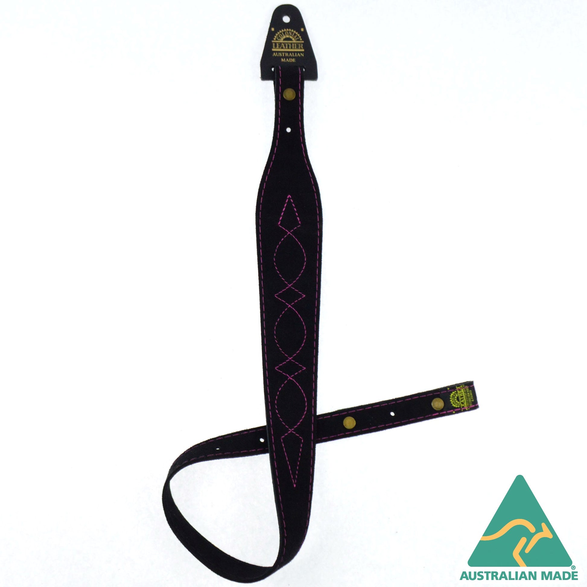 COLONIAL LEATHER 60MM TAPERED SUEDE BACK WESTERN STITCH BLACK/PINK