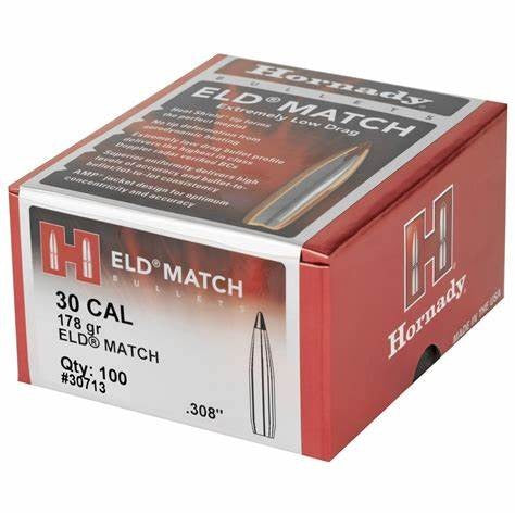 HORNADY .308 30 CAL 178GRN ELD MATCH PROJECTILES 100PK