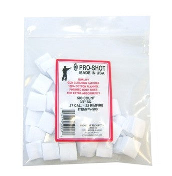 PRO-SHOT 17-22 RIMFIRE 3/4"SQ 500PK CLEANING PATCHES