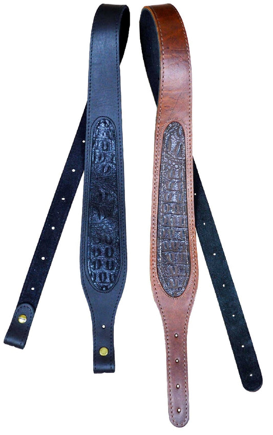 COLONIAL LEATHER BLACK 60MM TAPERED GENUINE LEATHER CROC INLAY GUN SLING